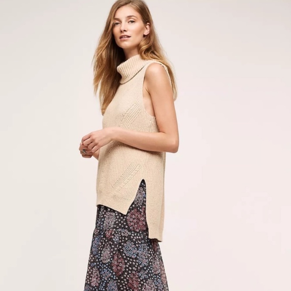 Anthropologie Angel Of The North Women's XS Beige Cowled Sleeveless Sweater Wool